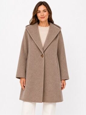 NWT Fleurette Coat Long Hooded Wool in Sleet Taupe